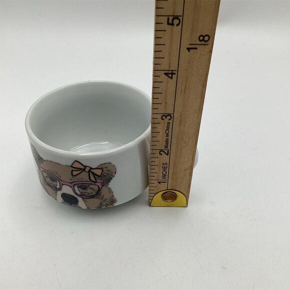 QUEEN WEST Hipster Bear Mug & Saucer Set Whimsical Decorated - Picture 5 of 9